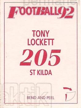 1992 Select AFL Stickers #205 Tony Lockett Back